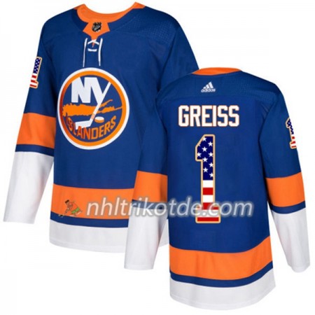 New York Islanders Trikot Thomas Greiss 1 Adidas 2017-2018 Blau USA Flag Fashion Authentic - Herren
